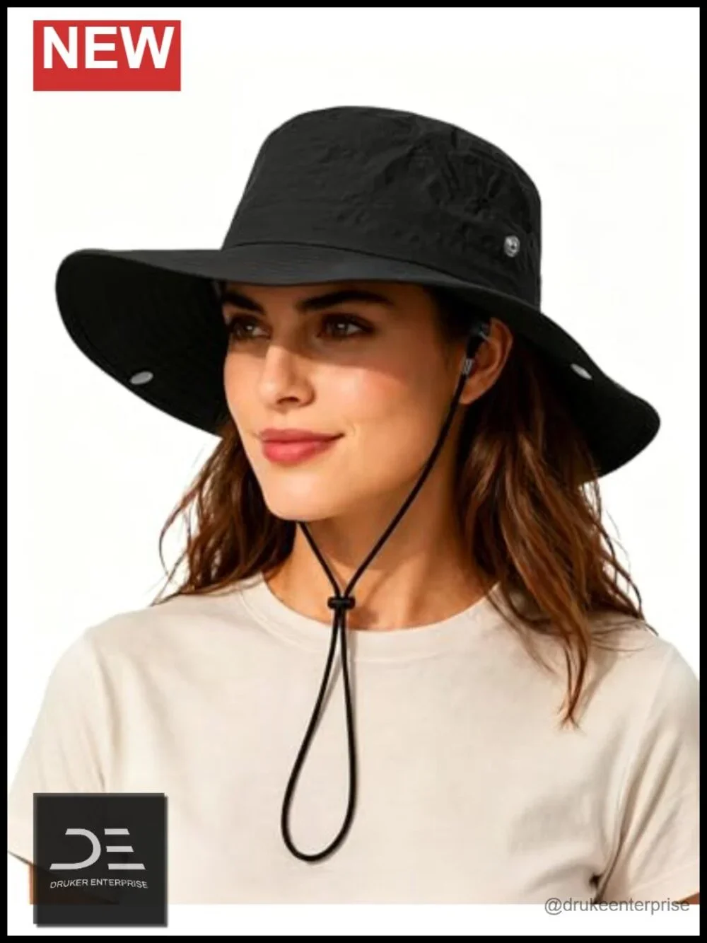 Waterproof UPF50+ Bucket Sun Hat Wide Brim Lightweight Nylon Foldable Floppy